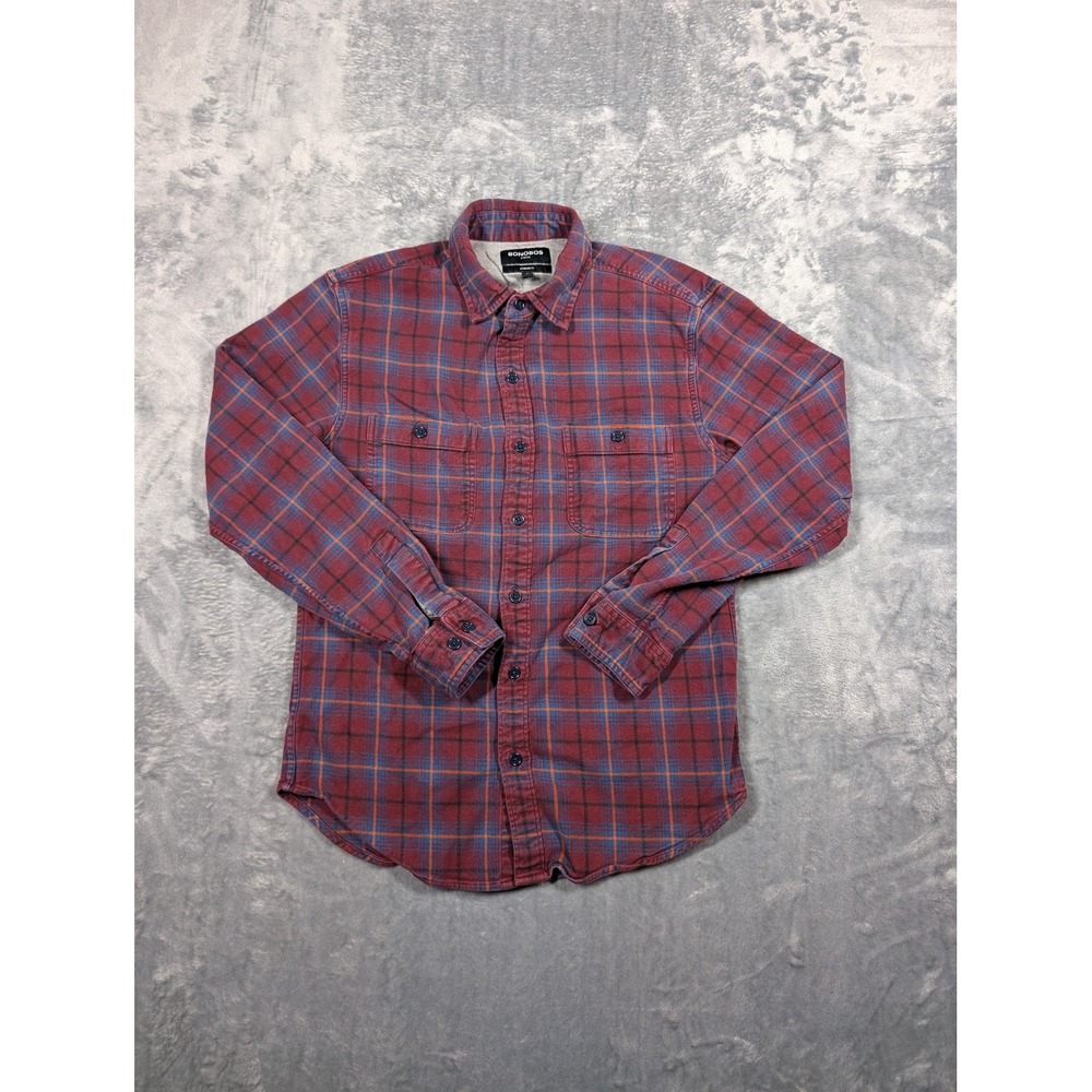 Bonobos Shirt Mens Medium Red Blue Plaid Flannel Stretch Button Up Long Sleeve